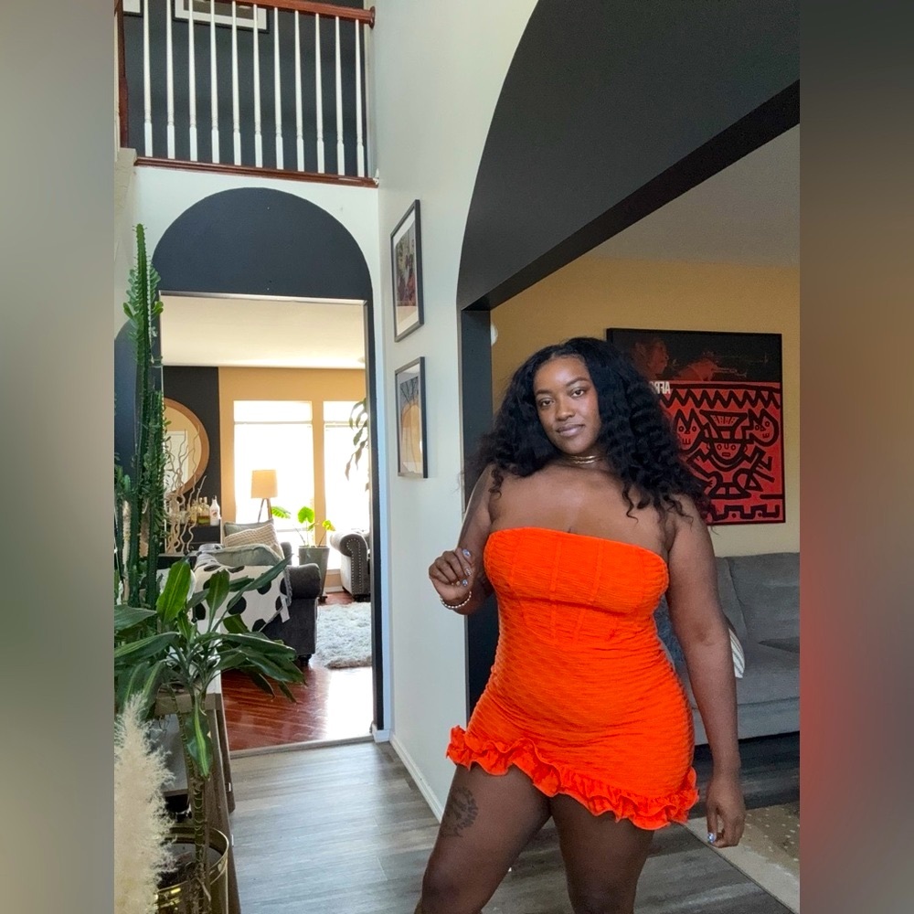 SHEIN Orange Ruffle Mini Dress